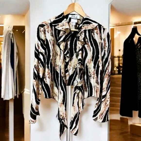 Joseph Ribkoff Black & Cream Striped Cover up shrug bolero cardigan blouse Sz 14 - Picture 1 of 7